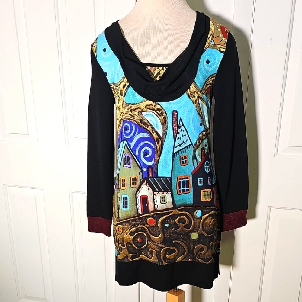 Simple Art By‎ DOLCEZZA. Tunic Mini Dress. Size Small. Long Sleeve Cowl Neck.